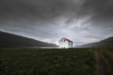 Картина под названием "Little House And Mo…" - Tony Rubino, Подлинное произведение искусства, Акрил Установлен на Деревянная…