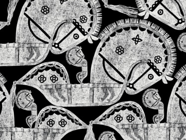 Κολάζ με τίτλο "Horses Seahorses Bl…" από Tony Rubino, Αυθεντικά έργα τέχνης, Ακρυλικό Τοποθετήθηκε στο Ξύλινο φορείο σκελετό