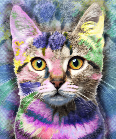 Коллажи под названием "Pop Cat" - Tony Rubino, Подлинное произведение искусства, Цифровая живопись Установлен на Деревянная…