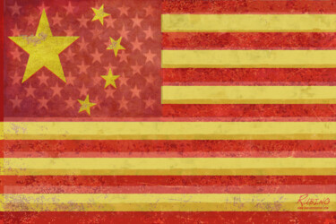 「Chinese American Fl…」というタイトルのデジタルアーツ Tony Rubinoによって, オリジナルのアートワーク, デジタル絵画 ウッドストレッチャーフレームにマウント