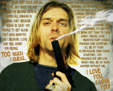 Digital Arts titled "Kurt Cobain Nirvana…" by Tony Rubino, Original Artwork, Digital Painting Mounted on Wood Stretcher frame