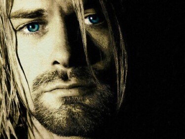 Artes digitais intitulada "Kurt Cobain Nirvana…" por Tony Rubino, Obras de arte originais, Pintura digital Montado em Armaçã…