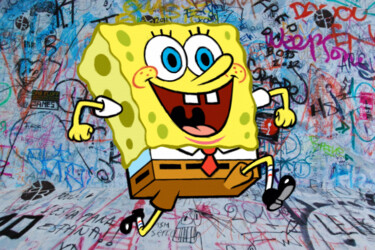 Collages titled "SpongeBob SquarePan…" by Tony Rubino, Original Artwork, Digital Painting Mounted on Wood Stretcher frame