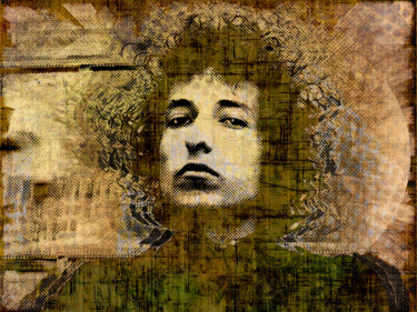 Collages titled "Bob Dylan 1" by Tony Rubino, Original Artwork, Acrylic Mounted on Wood Stretcher frame