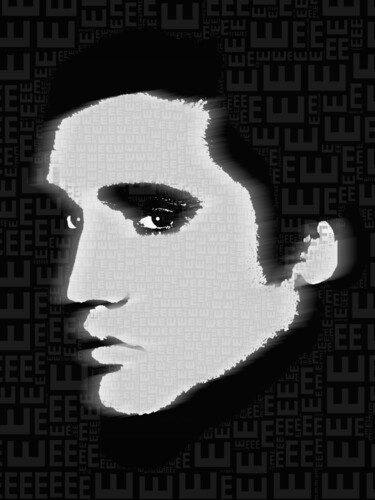 Collages getiteld "Elvis Presley Silho…" door Tony Rubino, Origineel Kunstwerk, Acryl Gemonteerd op Frame voor houten branca…