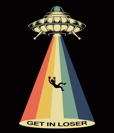 Kolaże zatytułowany „Get In Loser UFO” autorstwa Tony Rubino, Oryginalna praca, Akryl Zamontowany na Drewniana rama noszy