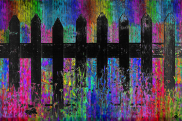 Kolaże zatytułowany „Black Fence 3” autorstwa Tony Rubino, Oryginalna praca, Kolaże Zamontowany na Drewniana rama noszy