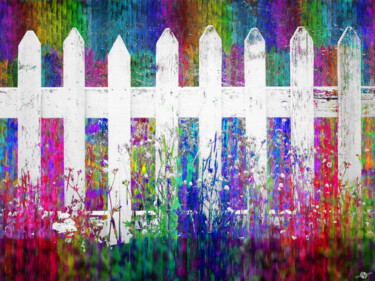 Collages titulada "White Fence 2" por Tony Rubino, Obra de arte original, Collages Montado en Bastidor de camilla de madera