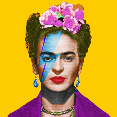 Colagens intitulada "Frida Kahlo Andy Wa…" por Tony Rubino, Obras de arte originais, Colagens Montado em Armação em madeira