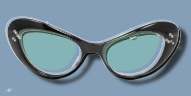 「Retro Glasses Funky…」というタイトルのコラージュ Tony Rubinoによって, オリジナルのアートワーク, アクリル ウッドストレッチャーフレームにマウント