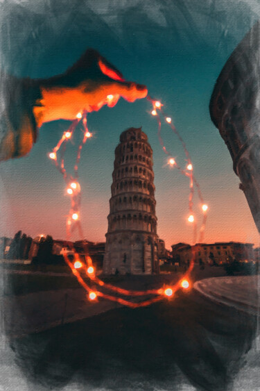 Digital Arts titled "Italy Pisa Fantasy" by Tony Rubino, Original Artwork, Digital Painting Mounted on Wood Stretcher frame