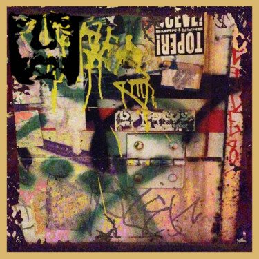 「Urban Graffiti Abst…」というタイトルのコラージュ Tony Rubinoによって, オリジナルのアートワーク, コラージュ ウッドストレッチャーフレームにマウント