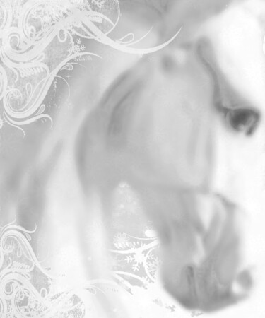 Artes digitais intitulada "White Winter Horse 2" por Tony Rubino, Obras de arte originais, Pintura digital Montado em Armaçã…