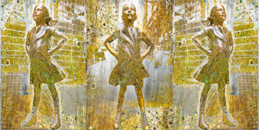 Collages intitolato "Fearless Girl Futur…" da Tony Rubino, Opera d'arte originale, Collages Montato su Telaio per barella in…