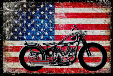 Collages getiteld "American Flag And M…" door Tony Rubino, Origineel Kunstwerk, Collages Gemonteerd op Frame voor houten bra…