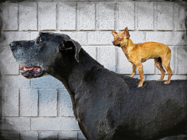 Картина под названием "2 Dogs Big Small Ch…" - Tony Rubino, Подлинное произведение искусства, Акрил Установлен на Деревянная…