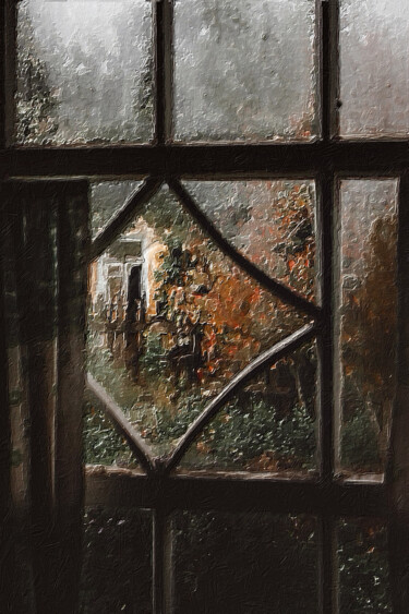 Картина под названием "Night Window Rain" - Tony Rubino, Подлинное произведение искусства, Акрил Установлен на Деревянная ра…