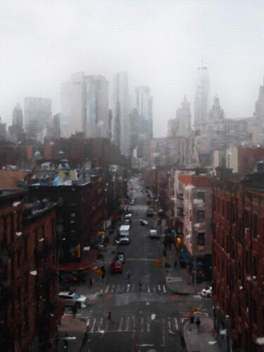 Painting titled "Misty New York City…" by Tony Rubino, Original Artwork, Acrylic Mounted on Wood Stretcher frame