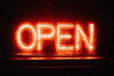 Ζωγραφική με τίτλο "Open Neon Sign Bar…" από Tony Rubino, Αυθεντικά έργα τέχνης, Ακρυλικό Τοποθετήθηκε στο Ξύλινο φορείο σκε…