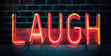 Pintura titulada "Laugh Neon Sign Pos…" por Tony Rubino, Obra de arte original, Acrílico Montado en Bastidor de camilla de m…