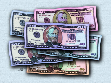 Картина под названием "50 Dollar Bills In…" - Tony Rubino, Подлинное произведение искусства, Акрил Установлен на Деревянная…