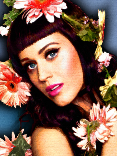 「Katy Perry」というタイトルの絵画 Tony Rubinoによって, オリジナルのアートワーク, アクリル ウッドストレッチャーフレームにマウント