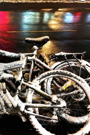 Pintura titulada "Snow Bikes In The C…" por Tony Rubino, Obra de arte original, Acrílico Montado en Bastidor de camilla de m…