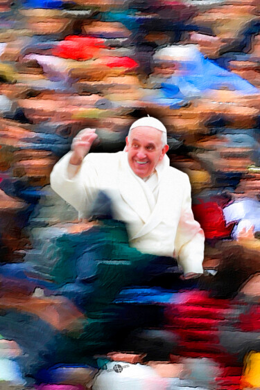 Картина под названием "Pope Francis In Cro…" - Tony Rubino, Подлинное произведение искусства, Акрил Установлен на Деревянная…