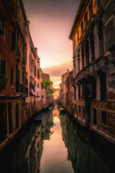 Painting titled "Venice Canal Italy" by Tony Rubino, Original Artwork, Acrylic Mounted on Wood Stretcher frame