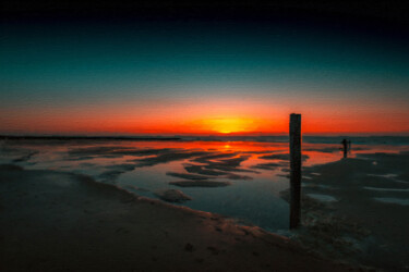 Pintura intitulada "Beach Sunset Ocean…" por Tony Rubino, Obras de arte originais, Acrílico Montado em Armação em madeira