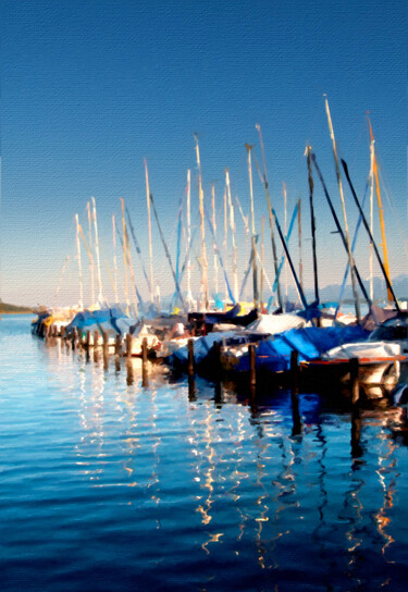 Painting titled "Sail Boats Ocean Se…" by Tony Rubino, Original Artwork, Acrylic Mounted on Wood Stretcher frame