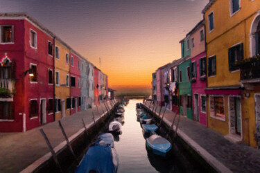 Картина под названием "Canal Buildings" - Tony Rubino, Подлинное произведение искусства, Акрил Установлен на Деревянная рама…