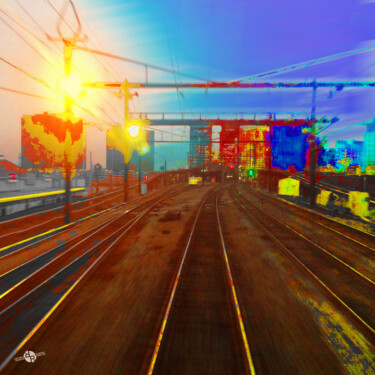 Malarstwo zatytułowany „The Past Train 2 Sq…” autorstwa Tony Rubino, Oryginalna praca, Akryl Zamontowany na Drewniana rama n…