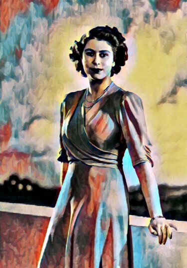 Queen Elizabeth II Painting titled "Queen Elizabeth II" by Tony Rubino, Original Artwork, Acrylic Mounted on Wood Stretcher frame