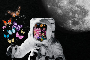 Painting titled "Astronaut Butterfly…" by Tony Rubino, Original Artwork, Acrylic Mounted on Wood Stretcher frame