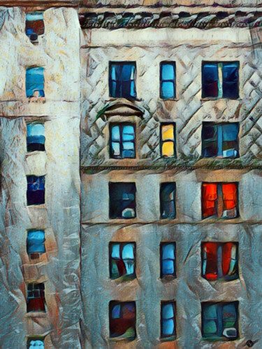 Malarstwo zatytułowany „New York Neighbors 5” autorstwa Tony Rubino, Oryginalna praca, Akryl Zamontowany na Drewniana rama n…