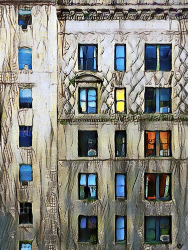 Malerei mit dem Titel "New York City Windo…" von Tony Rubino, Original-Kunstwerk, Acryl Auf Keilrahmen aus Holz montiert