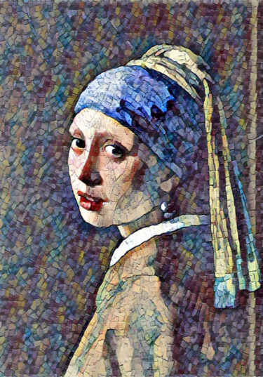 Картина под названием "Girl with a Pearl E…" - Tony Rubino, Подлинное произведение искусства, Акрил Установлен на Деревянная…