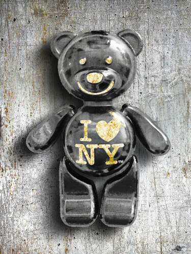 Malarstwo zatytułowany „Titanium Teddy Bear…” autorstwa Tony Rubino, Oryginalna praca, Akryl Zamontowany na Drewniana rama n…
