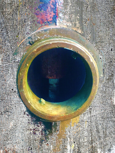 Painting titled "Pipe Metallic Hole" by Tony Rubino, Original Artwork, Acrylic Mounted on Wood Stretcher frame