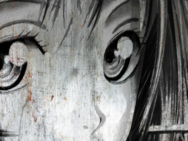 Painting titled "Metallic Anime Girl…" by Tony Rubino, Original Artwork, Acrylic Mounted on Wood Stretcher frame