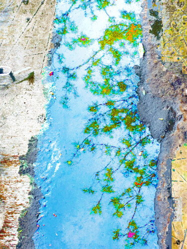 Картина под названием "Aqua Metallic Clear" - Tony Rubino, Подлинное произведение искусства, Акрил Установлен на Деревянная…