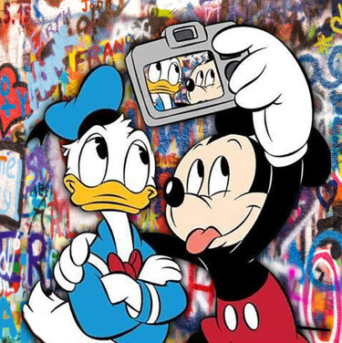 Malerei mit dem Titel "Donald Duck And Mic…" von Tony Rubino, Original-Kunstwerk, Acryl Auf Keilrahmen aus Holz montiert