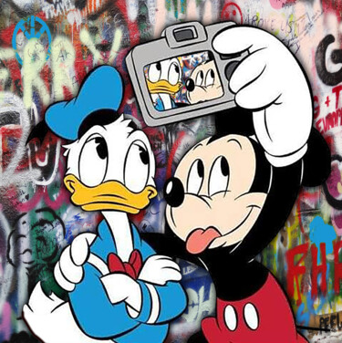 Painting titled "Donald Duck And Mic…" by Tony Rubino, Original Artwork, Acrylic Mounted on Wood Stretcher frame