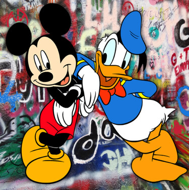 Painting titled "Donald Duck And Mic…" by Tony Rubino, Original Artwork, Acrylic Mounted on Wood Stretcher frame