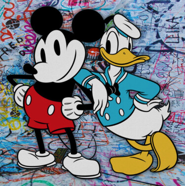 Ζωγραφική με τίτλο "Donald Duck And Mic…" από Tony Rubino, Αυθεντικά έργα τέχνης, Ακρυλικό Τοποθετήθηκε στο Ξύλινο φορείο σκ…