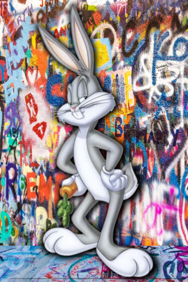 Schilderij getiteld "Bugs Bunny Pop Art…" door Tony Rubino, Origineel Kunstwerk, Acryl Gemonteerd op Frame voor houten branc…