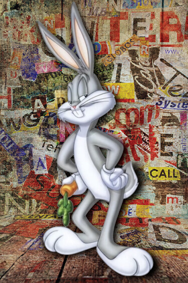 「Bugs Bunny Pop Art…」というタイトルの絵画 Tony Rubinoによって, オリジナルのアートワーク, アクリル ウッドストレッチャーフレームにマウント