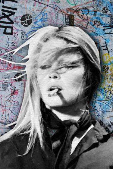 Malerei mit dem Titel "Brigitte Bardot Pop…" von Tony Rubino, Original-Kunstwerk, Porenbeton Auf Keilrahmen aus Holz montiert