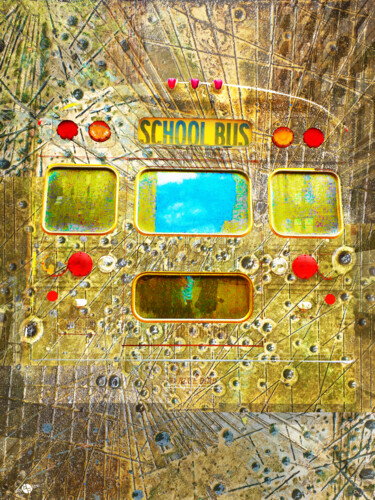 「Truck School Bus」というタイトルの絵画 Tony Rubinoによって, オリジナルのアートワーク, アクリル ウッドストレッチャーフレームにマウント